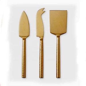 Épandeur et trancheuse à fromage en acier inoxydable, Long manche rond poli plaqué or, manche en marbre blanc - Product Image 1