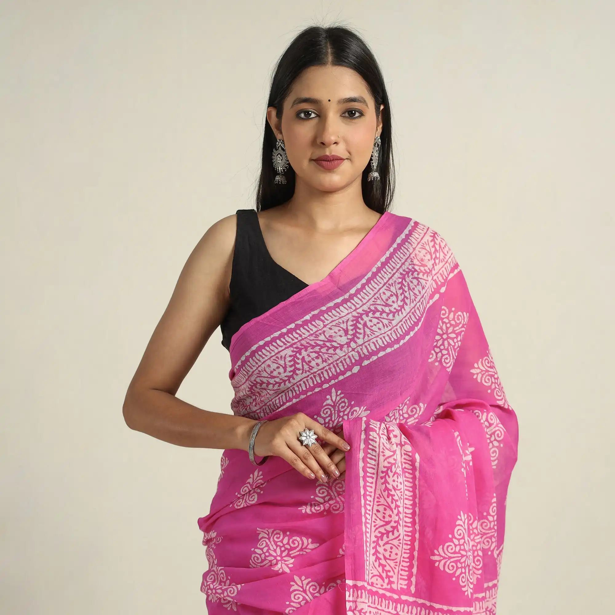 Ấn Độ dân tộc Saree Sari shari Ấn Độ và pakishtani quần áo tay Batik tinh khiết bông Saree cho phụ nữ