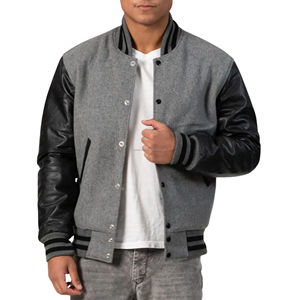 Chaqueta Universitaria Americana Unisex, Estilo Letterman, Cuerpo de Lana, Mangas de Cuero, Cierre de Cremallera, Diseño de Parches, Chaqueta Bomber, Ropa Deportiva Universitaria - Product Image 3