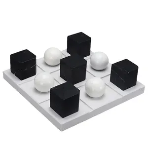 Juego de mármol Tic-Tac-Toe de mármol de buena calidad con canicas, bola blanca y dados negros para niños y adultos - Product Image 4