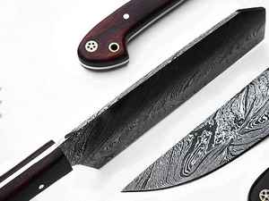 Ensemble de couteaux de chef de cuisine professionnel damas faits à la main \ Ensemble de couteaux en acier inoxydable avec manche en bois et étui en cuir - Product Image 3