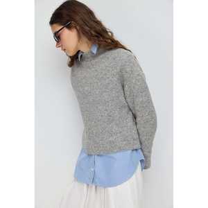 Top court en tricot vintage à col demi-pêcheur pour femmes, décontracté, style coréen, doux, respirant, 100% coton, imprimé vintage d'automne - Product Image 2