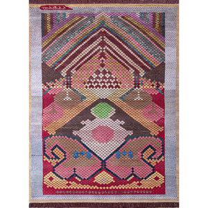 พรมขนสัตว์ผสมไหมไผ่ทรงสี่เหลี่ยมผืนผ้าขนาดใหญ่ 9x12 ฟุต รุ่น Freedom Manchaha Gold ลายเรขาคณิต ทอมือ หนา 10 มม. สำหรับตกแต่งบ้านและทางเดิน - Product Image 1