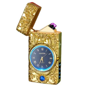 KY 뜨거운 판매 Usb 충전식 새겨진 듀얼 아크 드래곤 골드 럭셔리 전기 금속 빈티지 시계 라이터 시가