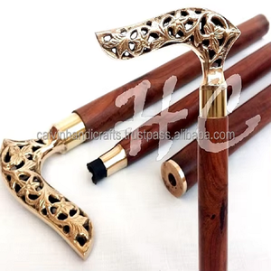 Bastón de Madera Pulida Hecho a Mano Estilo Vintage con Mango Grabado - Calvin Handicrafts Decoración para el Hogar - Product Image 1