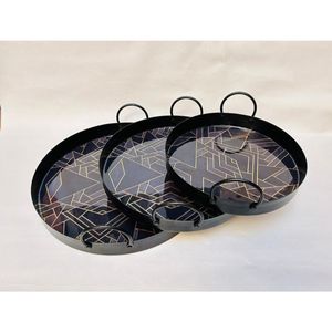 Juego de tres increíbles bandejas de barra redondas decorativas para el hogar, bandejas de servicio de lujo de diseño personalizado para restaurantes hechas de madera - Product Image 3