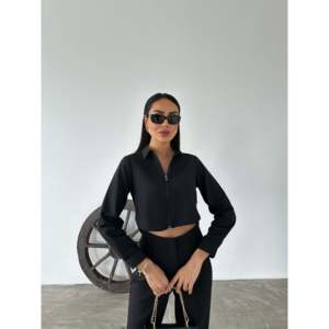 เสื้อเชิ้ตครอปท็อปผ้าป๊อปลินแขนยาวมีซิปสำหรับผู้หญิง - Product Image 3