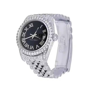 Montres pour hommes et femmes élégantes tendance Hip Hop saphir cristal cadran noir Iced Out Moissanite diamant clouté - Product Image 3