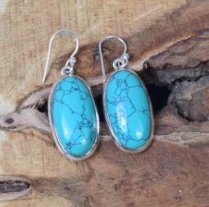 Boucles d'oreilles pendantes en argent sterling et or, turquoise bleue, faites à la main, bijoux en pierres précieuses naturelles, cadeau de haute qualité pour femmes - Product Image 3