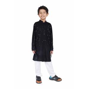 Ensemble Kurta pour garçons TRILOKI, vêtements ethniques traditionnels, rayonne noire, manches longues, imprimé pailleté, broderie à paillettes, Salwar pakistanais, indien - Product Image 1