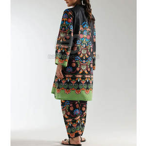 Traje de Dos Piezas Estampado para Mujer, Shalwar Kameez Pakistaní, Material de Algodón, Estampado Digital - Product Image 2