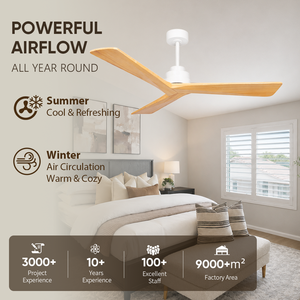 USA In Stock Modern 52 Inch <b>Ceiling</b> <b>Fan</b> No Light Solid Wood Blades Quiet DC Motor <b>Remote</b> <b>Control</b> for Living Room - Product Image 2