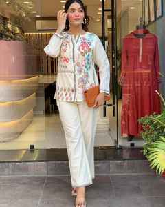 Embroidery Summer Cotton A-line work Kurti pant set Short Co ord set India wholesale manufacturer <b>kurtis</b> for women in India - Product Image 2