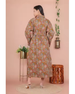 Albornoz Kimono de algodón acolchado cálido para mujer con estampado de doble cara mangas largas y corbata de cinturón elegante bata de invierno Loungewear - Product Image 4