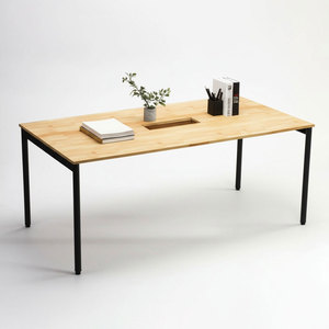 OMA II Series 180x90cm Minimalist Meeting <b>Table</b> with <b>Adjustable</b> Iron Steel <b>Legs</b> Rubber Wood for Conference Rooms Hotels-HBOM207 - Product Image 1