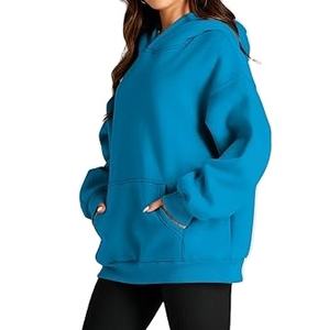 Sweat à capuche épais bleu uni pour homme, coupe droite à épaules tombantes, hauts élégants d'hiver 100 % coton imperméable 2026 - Product Image 2