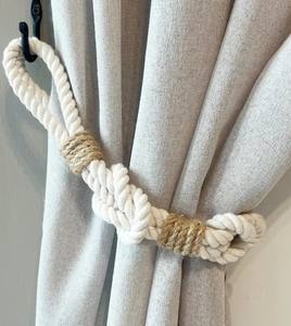 Attache de rideau en corde nautique, coton blanc et jute, porte-nœud - Product Image 1