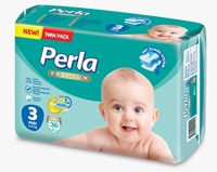 Couches jetables PERLA Twin pour bébés, haute qualité, côtés extra extensibles, feuille arrière respirante, barrière anti-fuites, matériau en pâte fluff