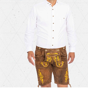 Lederhosen Auténticos Alemanes para Hombre, de Cuero Genuino, Alta Calidad, Transpirables, Secado Rápido, Color Marrón, Cortos, No Tejidos, para el Oktoberfest 2025 - Product Image 3