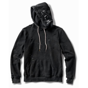 Cordon de serrage 100% coton hiver col à capuche dernier style hommes vêtements décontractés à capuche couleur unie pull avec détresse - Product Image 1