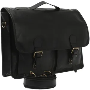 Elegant Bohemian Ladies <b>Laptop</b> Tote Satchel Jet Black Leather Embroidery Chain Lock Dual Compartment Detachable Shoulder Button - Product Image 3