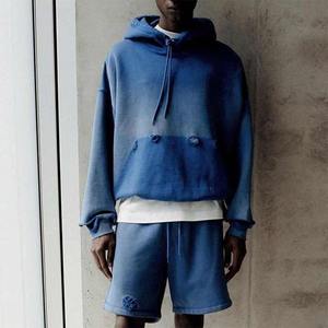 Personalizado liso de gran tamaño Terry Sudadera con capucha pantalones de chándal conjuntos Vintage ácido lavado Joggers chándal en blanco desgastado Rips hombres - Product Image 4