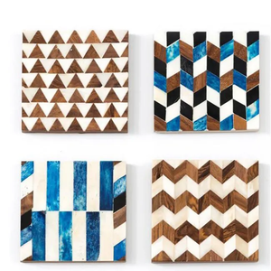 Various Design Resin & <b>Wood</b> Customized Square Tea Coasters Super Quality Hot Selling 4 Pieces Set Kitchen Accessories - Product Image 1