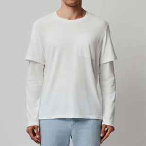 Vente en gros Vêtements décontractés d'été Chemises à manches doubles imprimées graphiques T-shirts surdimensionnés à double couche et courts à manches longues - Product Image 4