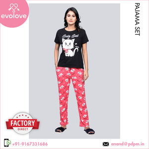 Distribuidor de confianza que vende la mejor calidad 100% algodón para mujer, ropa de dormir, ropa de salón, Conjunto de pijama de 2 piezas para mujer de verano - Product Image 3