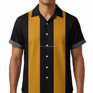 เสื้อเชิ้ตชายหาดสีดำมัสตาร์ดโกลด์ คอปกคิวบา ระบายอากาศได้ดี สไตล์เรโทร เสื้อเชิ้ตติดกระดุมสำหรับผู้ชาย - Product Image 3