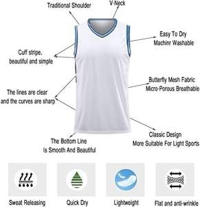 Precio competitivo, hecho en fábrica, uniforme de baloncesto de calidad superior, buen material, camiseta de baloncesto para hombre en blanco, puño a rayas - Product Image 2