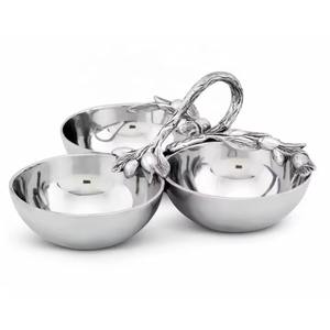 Support à trois bols en argent finition designer avec feuille d'or artistique, arbre et libellule pour la décoration intérieure et les cadeaux en provenance d'Inde - Product Image 4