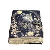 Vintage Leder-Katzen-Tagebuch Fadengebundenes Notizbuch zum Schreiben und Skizzieren Einzigartiges Hexerei-Geschenk für Liebhaber Zauberkunst Al Amir