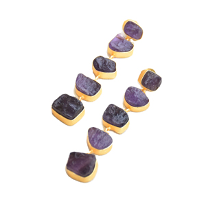 Pendientes colgantes de gota larga de amatista, joyería de moda chapada en oro, joyería hecha a mano de moda de 18K, proveedores al por mayor - Product Image 1