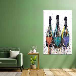 Art mural moderne pour cuisine : Impression sur toile de bouteilles de champagne, toile encadrée - Product Image 1