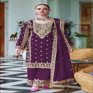 Dernière tenue de créateur très demandée Belle robe Chinon Salwar Suit & Dupatta avec travail brodé Fabricant d'Inde - Product Image 1