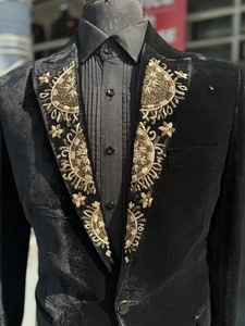 Traje de esmoquin de boda transpirable de talla grande con mezcla de seda de trabajo de cristal bordado a mano negro - Product Image 3
