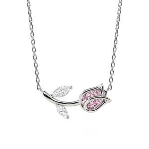 Collier Jeulia en argent sterling avec fleur de tulipe et pierre de perle rose - Product Image 1