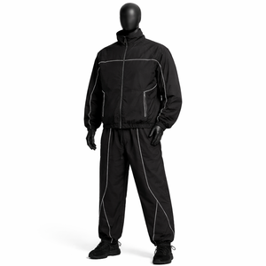 Mens <b>Black</b> <b>Windbreaker</b> Tracksuit Set Lightweight Waterproof Sportswear Reflective Stripe Athletic Jacket Pants - Product Image 3