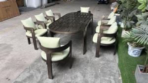 Ensemble de salle à manger de jardin en aluminium organique pour patio, avec table ovale en tissu facile à nettoyer et 8 fauteuils, résistant aux intempéries, pour une détente optimale - Product Image 3