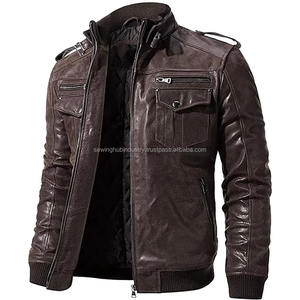 Nouvelle veste en cuir en peluche pour jeunes pour hommesVestes Vente en gros Logo personnalisé Plus Size Veste en cuir véritable pour hommes - Product Image 3