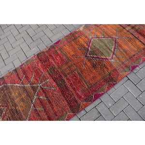 3x10.3 ft Turkish Rug, <b>Runner</b> Vintage Rug, <b>Red</b> Check Rug - Product Image 5