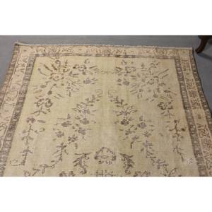 Alfombra de lana turca Vintage clásica beige marrón hecha a mano 5x8,5 pies alfombra de área respaldo de látex patrón de retazos para dormitorio pasillo - Product Image 5