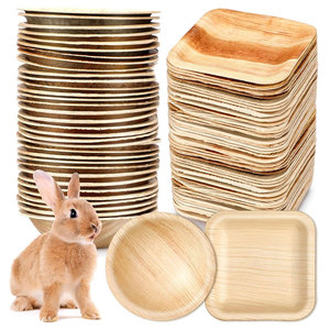 Bols jetables en feuille de palmier, ensemble d'assiettes, lapins, 4 pouces, réglables, robustes et écologiques, autres décorations neutres pour fêtes, compostables - Product Image 1