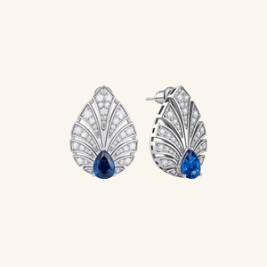 Luxury Pear Cut Blue Sapphire <b>Stud</b> Earrings for Women White Gold Plated Diamond Pave Fan Shape Wedding Bridal Jewelry - Product Image 3