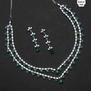 <b>Indian</b> Premium Quality Silver Alloy Fashion <b>Sets</b> Pearl <b>Necklace</b> Earrings Zircon Wedding Anniversary Parties Bridal Wear Gift - Product Image 5
