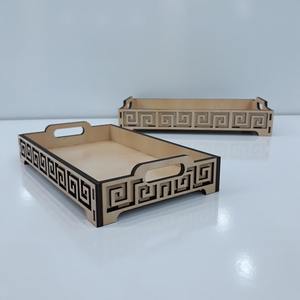 Plateau en MDF noir artisanal, style nouveau, découpe au laser, aspect vieilli, avec poignée, pour la décoration de la maison - Product Image 4