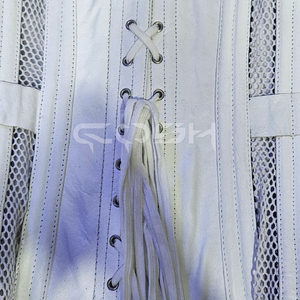 Corset élégant en cuir blanc sous-poitrine, à double armature en acier, avec empiècements en maille, pour cintrer la taille - Product Image 5