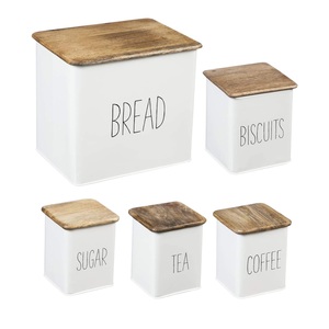 <b>Set</b> Of Three Metal <b>Canister</b> With Wooden Lid Premium Quality Handmade Sugar Container Classic Stylish Fancy Metal Bathroom <b>Set</b> - Product Image 6