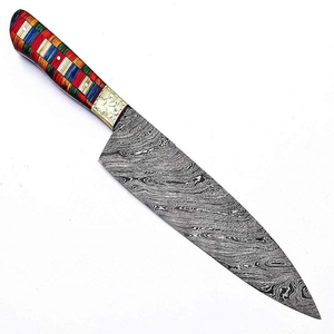 Cuchillo de chef de cocina personalizado de acero de Damasco hecho a mano con capacidad de corte de vegetales de alta calidad con una funda de cuero - Product Image 1